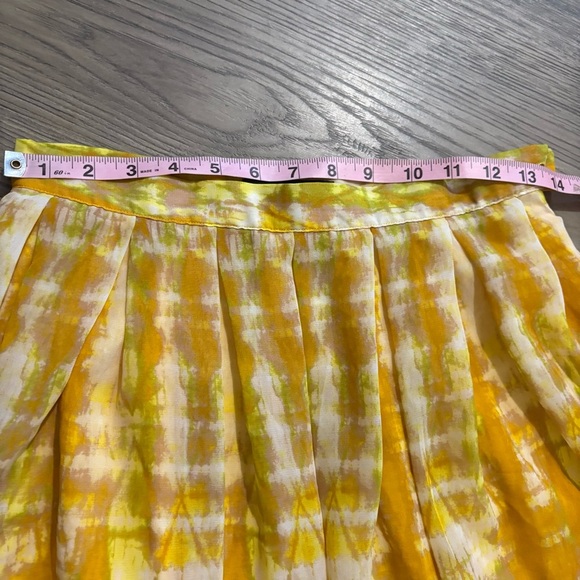 Who What Wear Yellow Tie Dye Flowy Midi Skirt Chiffon Side Zip Lined Sz 2 Boho - Picture 6 of 7